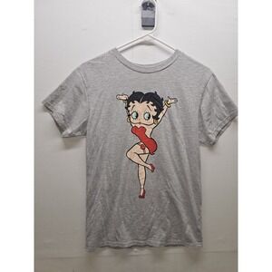 Betty Boop Graphic T-Shirt S Gray Cartoon Pin-up Retro 90s Nostalgia